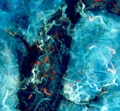 Blue Bucket — close-up detail of Jean Junkala's pastel string technique